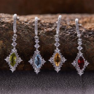 S925 Sterling Silver 18K Gold Natural Gemstone Stud Earrings